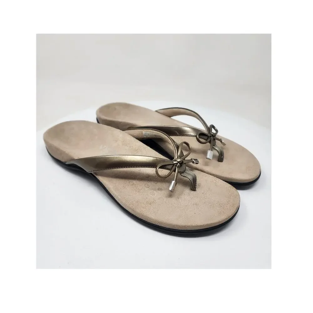 Vionic Bella II Flipflop Sandal Women 9 Champagne Gold Metallic Bow Comfort Shoe